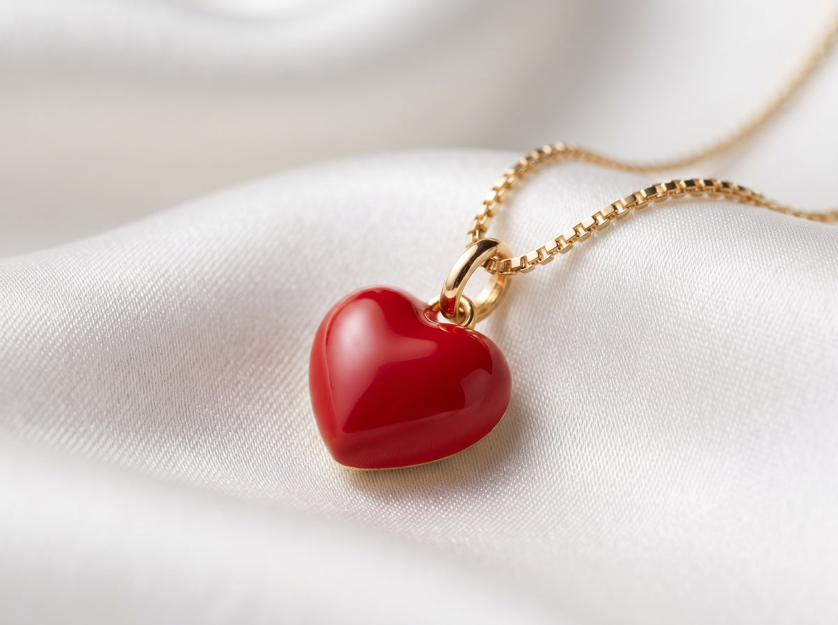Glossy Red Enamel Heart Pendant Necklace – 18K Gold Plated Sweetheart