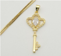 Royal Key Zircon Pendant Necklace – 18K Gold Plated Vintage Skeleton Key