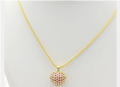 Ruby Red Puffed Heart Pendant Necklace – 18K Gold Plated Gemstone
