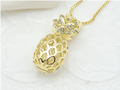 Crystal Paved Pineapple Pendant Necklace – 18K Gold Plated Tropical Jewellery