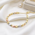 Tri-Color Zircon Flower and Bead Adjustable Slider Bracelet