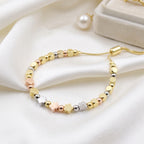 Tri-Color Zircon Flower and Bead Adjustable Slider Bracelet