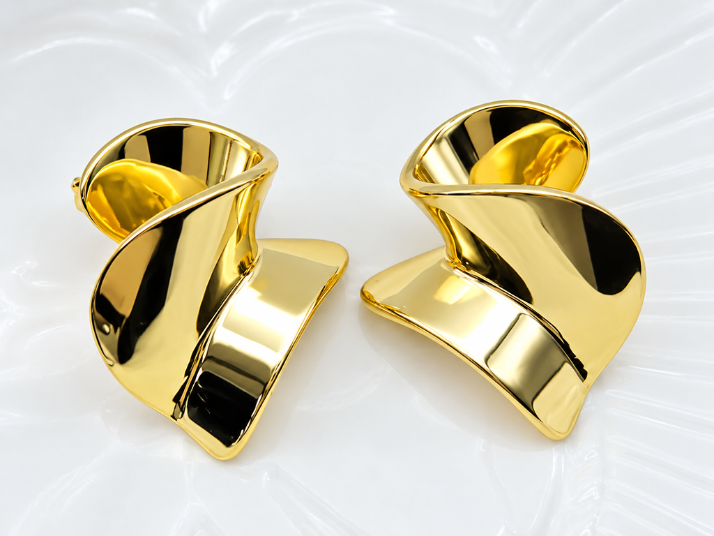 Modern Geometric Twist Gold Plated Statement Earrings – Chic & Minimalist