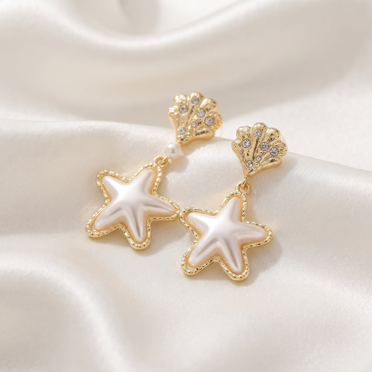 Oceanic Seashell & Pearl Starfish Drop Earrings