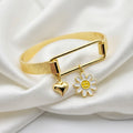 Gold-Plated Enamel Smiley Flower and Heart Charm Bangle Bracelet