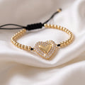 Luxury Beaded Pavé Zircon Heart Adjustable Bracelet – 18K Gold Plated Bead Chain Bracelet