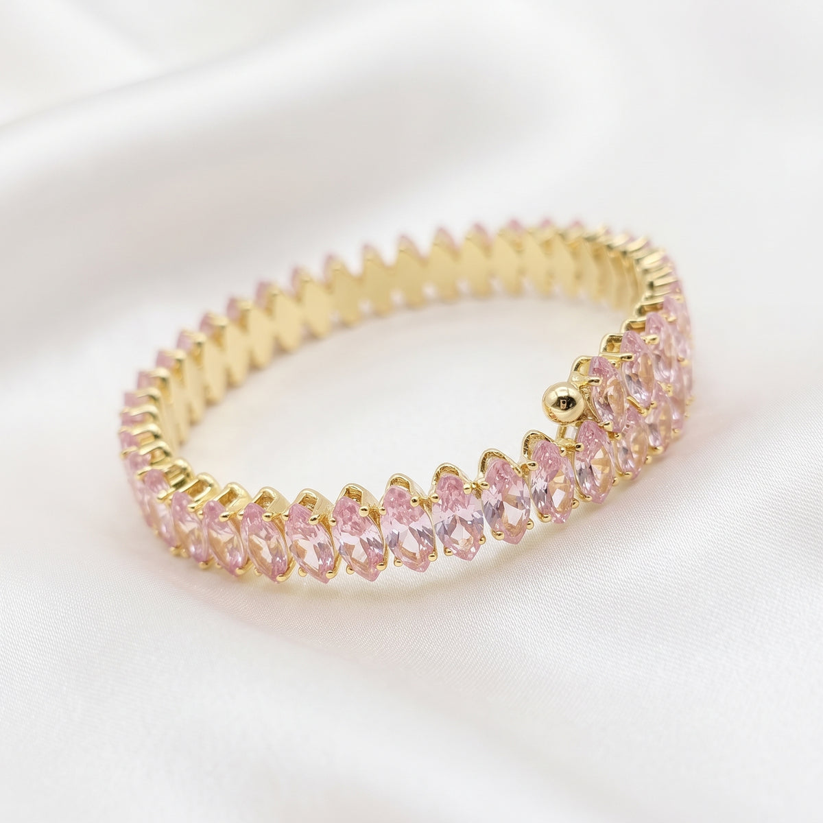 Gold-Plated Pink Zircon Marquise Cut Eternity Bangle Bracelet