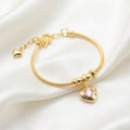 Pink Crystal Heart Charm Snake Chain Bracelet – 18K Gold Plated Romantic Jewellery for Women