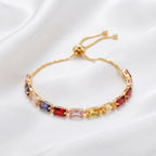 Imported Luxury Multi-Color Baguette Zircon Adjustable Bracelet – 18K Gold Plated
