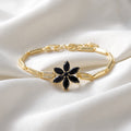 Bold Black Crystal Flower Statement Bracelet – 18K Gold Plated Link Chain