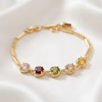 Gold-Plated Multi-Color Zircon Crystal Heart Link Bracelet – Vibrant Stone