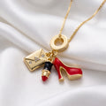 Chic Red High Heel, Lipstick & Handbag Multi-Charm Pendant Necklace