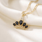 Regal Black Pear-Cut Zircon Crown Pendant Necklace