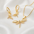 Rainbow Zircon Dragonfly Pendant Necklace & Matching Earrings Set