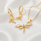 Rainbow Zircon Dragonfly Pendant Necklace & Matching Earrings Set