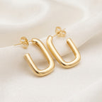 Modern Minimalist Thick Rectangular Hoop Earrings – 18K Gold Plated