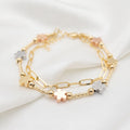 Tri-Color Zircon Layered Flower Chain Bracelet