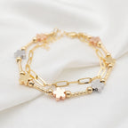 Tri-Color Zircon Layered Flower Chain Bracelet