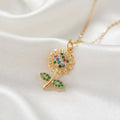 Vibrant Multi-Color Crystal Flower Pendant Necklace – 18K Gold Plated 3A Premium Zircon Link Chain