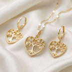 Heart-Shaped Tree of Life Pendant Necklace & Matching Earrings Set