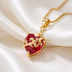Enchanting Stitched Red Heart Pendant Necklace – 18K Gold Plated 3A Premium Zircon Box Chain