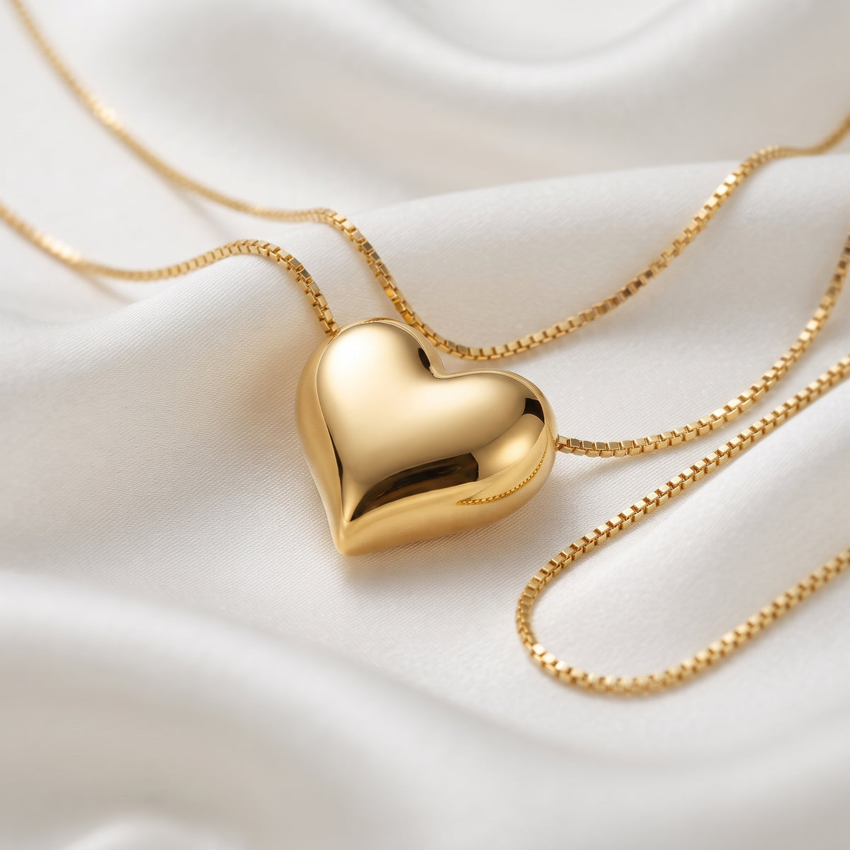 Puffed Heart Solitaire Pendant Necklace – 18K Gold Plated Minimalist Chic Jewellery