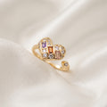 Colorful Baguette & Round Zircon Heart Open Ring –Adjustable