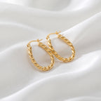 Elegant Twisted Oval Hoop Earrings – 18K Gold Plated Textured Teardrop Jewellery