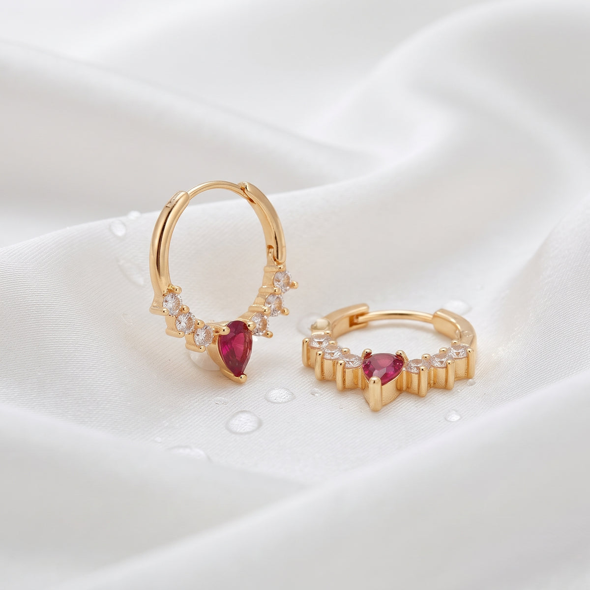 Gold-Plated Pear Crystal Huggie Hoop Earrings – Dazzling Stone Accent Hoops