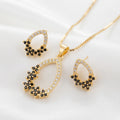 Black & Clear Zircon Teardrop Pendant Necklace & Stud Earrings Set