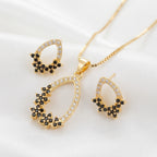 Black & Clear Zircon Teardrop Pendant Necklace & Stud Earrings Set