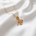Musical Saxophone & Rose Multi-Charm Pendant Necklace – 18K Gold Plated