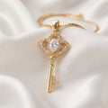 Royal Key Zircon Pendant Necklace – 18K Gold Plated Vintage Skeleton Key