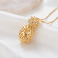 Crystal Paved Pineapple Pendant Necklace – 18K Gold Plated Tropical Jewellery