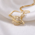 Celestial Saturn Planet & Star Zircon Necklace – 18K Gold Plated