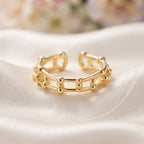 Gold-Plated Geometric Link Chain Ring – Adjustable Modern Statement Band