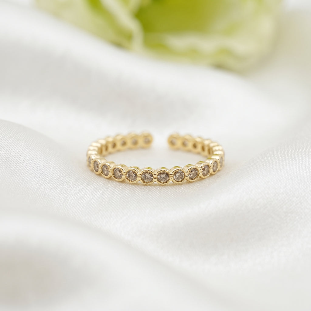 Gold-Plated Bezel-Set Crystal Eternity Band – Adjustable Sparking Ring