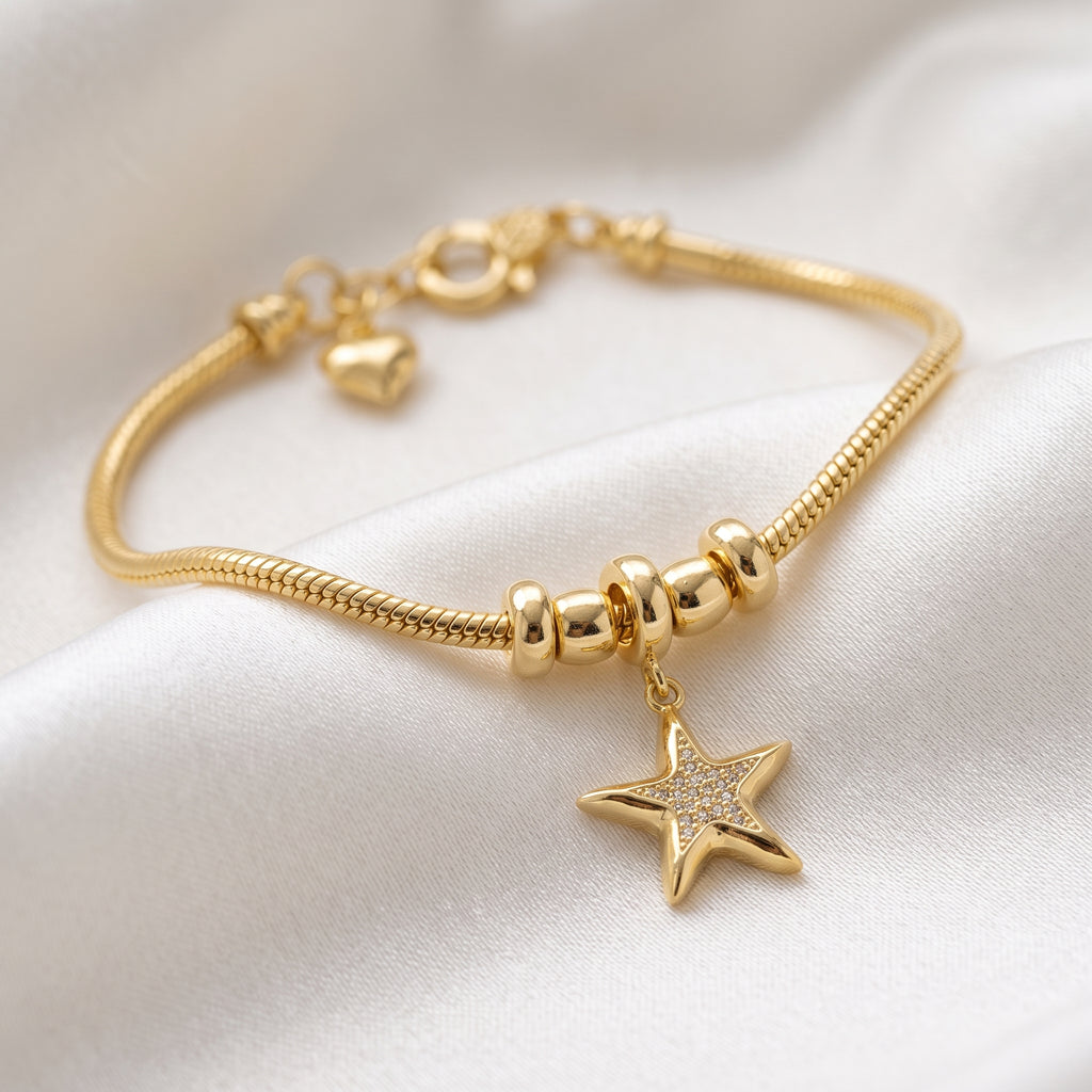 Sparkling Starfish Charm Snake Chain Bracelet – 18K Gold Plated Charm Jewellery for Women