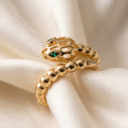 Serpenti Emerald Eye Beaded Snake Wrap Ring – 18K Gold Plated