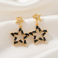 Edgy Black Baguette Zircon Star Drop Earrings