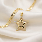 Heart-Cutout Star Crystal Pendant Necklace – 18K Gold Plated Celestial
