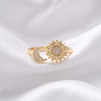 Gold-Plated Celestial Sun and Moon Ring – Adjustable Cosmic Statement Band