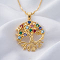 Multi-Color Gemstone Tree of Life Pendant Necklace – 18K Gold Plated Meaningful Jewellery