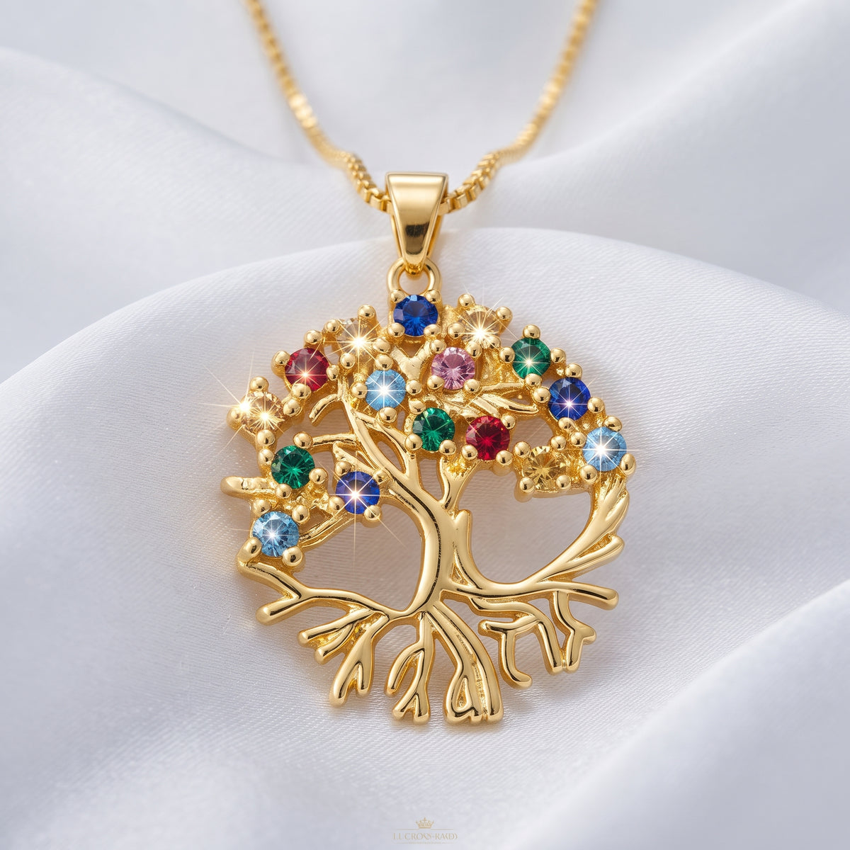 Multi-Color Gemstone Tree of Life Pendant Necklace – 18K Gold Plated Meaningful Jewellery