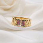 Colorful Zircon Watch Strap Style Open Ring – 18K Gold Plated Trendy Fashion