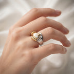Two-Tone Hugging Hands Crystal Ring – Adjustable Embrace Band