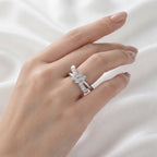 Silver-Plated Crystal Knot Ring – Adjustable Love Knot Statement Band