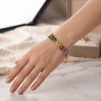 Multi-Color Rainbow Marquise Zircon Leaf Bracelet – 18K Gold Plated Statement Wristwear