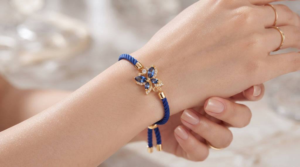 Imported Luxury 3A Premium Zircon Butterfly Adjustable Bracelet – Gold Plated Cord Bracelet
