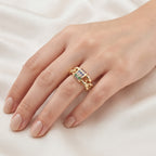 Multi-Color Zircon Lock & Cuban Link Chain Open Ring – 18K Gold Plated